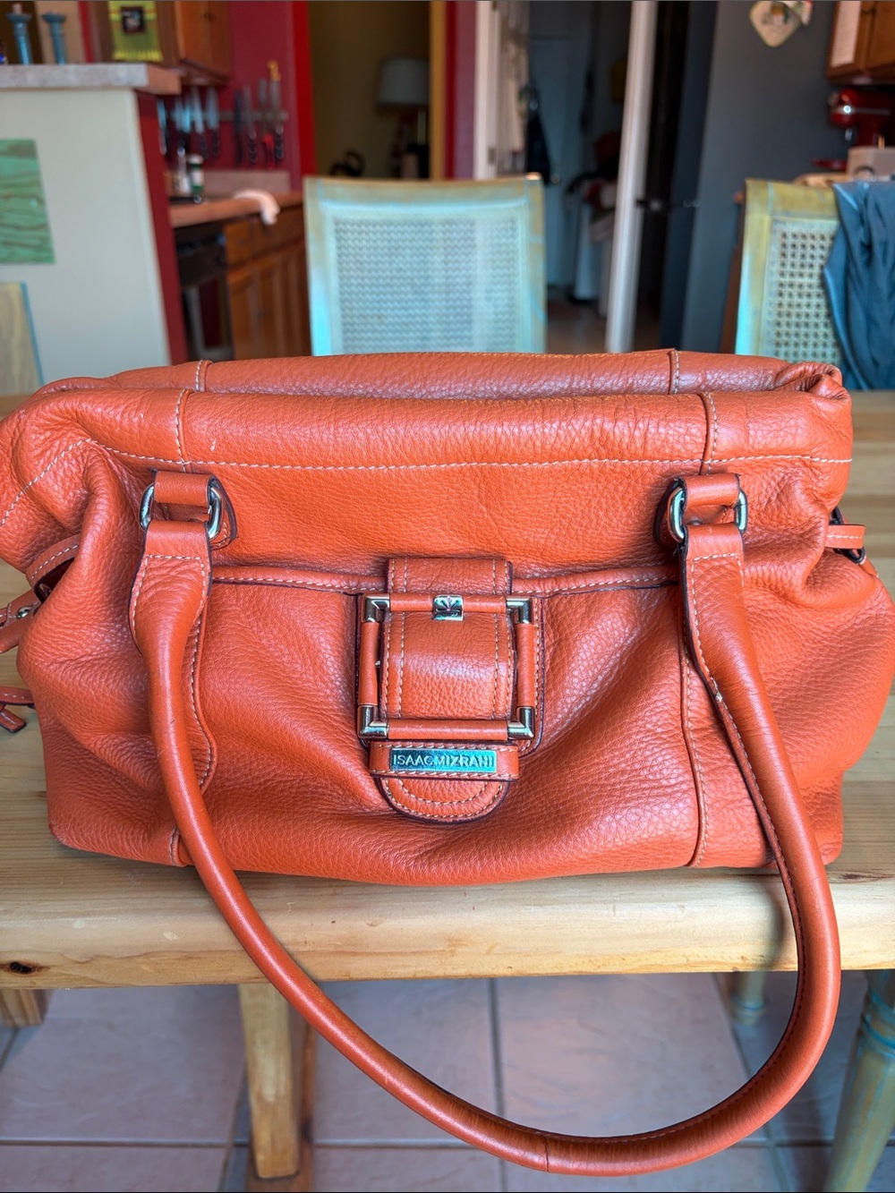 Isaac Mizrahi Orange Pebbled Leather Shoulder Bag